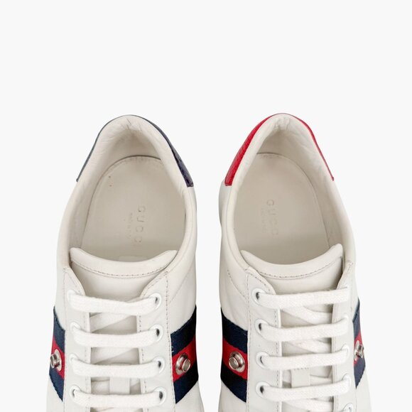 Gucci Crystal Bow Ace Sneakers EU 37.5 US 7.5 White Leather Low Top Lace Up Shoe - Picture 5 of 13